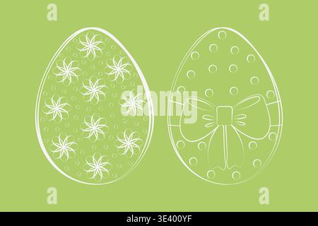 Gestalten Sie Ostereier mit abstrakten Blumen oder Kreisen und einem minimalistischen Set aus gebundener Schleife. Vektor-Illustration Ostern Verwandte Inhalte Design Element saisonale Themen Grüße, Faltblätter, Post Stock Vektor