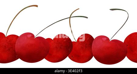 Nahtloser Musterrand mit Kirschen. Einfach und sauber. Helle Beeren in Aquarellfarben, verspielte Sommerstimmung. Perfekt für Babyduschen und Kindertextilien Stockfoto