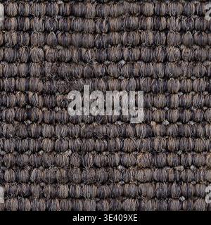 Nahtloses, anthrazitbraunes Texturmuster mit grobem Textilgewebe und Kopierraum Stockfoto