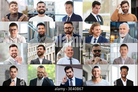 Männer unterschiedlichen Alters. Große Sammlung männlicher Porträts Stockfoto
