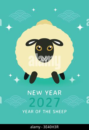 Das Jahr des Schafes flache Vektorillustration. Niedliche schwarz-weiße Schafe im Cartoon-Stil zum chinesischen Neujahr der Schafe 2027. Stock Vektor