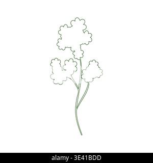Eine minimalistische Illustration zeigt eine einzelne stilisierte Blume mit eleganten grünen Linien. Stock Vektor