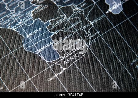 Detaillierte Karte des südlichen Afrika auf einem Globus Stockfoto