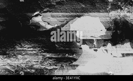 Schwarzweiß-Glitch-Textur mit Scanlinien und Pixelsortierung Stockfoto