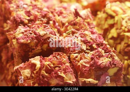 Nahaufnahme von Duft und köstlichen Rosenblüten türkische Köstlichkeiten Stockfoto