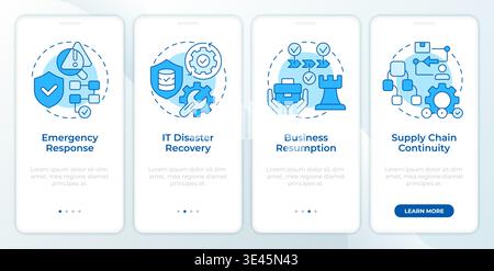 Hauptkomponenten des Business Continuity Plan Blue Onboarding Mobile App-Bildschirms Stock Vektor