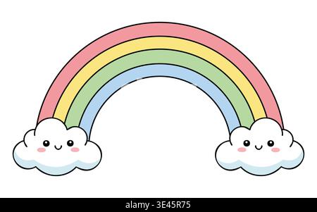Regenbogen mit lächelnden Wolken Vektor-Illustration, Pastell bunte Wetter-Elemente für Kinder Design Stock Vektor