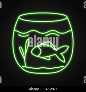Goldfische im Aquarium Neon-Symbol. Fischtank-Symbol. Vektorabbildung. Stock Vektor