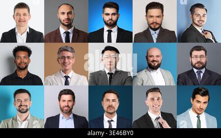 Männer unterschiedlichen Alters. Große Sammlung männlicher Porträts Stockfoto