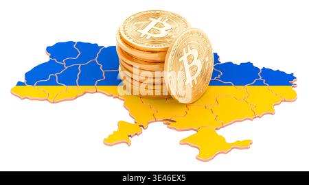 Bitcoin Kryptowährung in der Ukraine, 3D-Rendering isoliert auf weißem Hintergrund Stockfoto