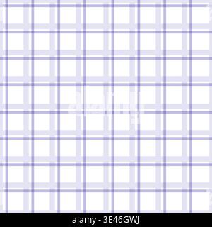 Nahtloses lilafarbenes kariertes Muster von pastellblauen Linien, Gingham-Gitter, handgezeichneter abstrakter geometrischer Hintergrund, Illustration für Frühlingsparty, Ostern e Stockfoto
