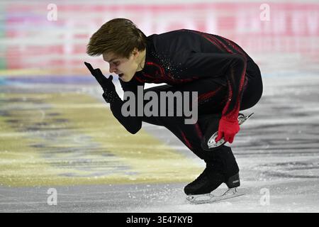 Prag, Tschechische Republik. März 2026. Eiskunstlauf-Weltmeisterschaften, Männer - Kurzprogramm, in Prag, Tschechische Republik, am 26. März 2026. Georgii Reshtenko aus Tschechien. Quelle: Roman Vondrous/CTK Photo/Alamy Live News Stockfoto