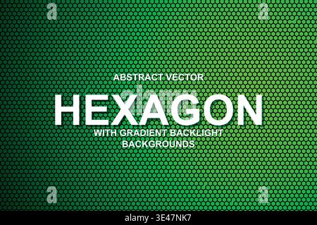 Abstrakter Vektor-Hexagon-Gitter-Hintergrund, futuristische Cyberpunk-Wabengewebe mit Neon-Verlauf-Hintergrundbeleuchtung und Typografie-Poster-Vorlage Stock Vektor