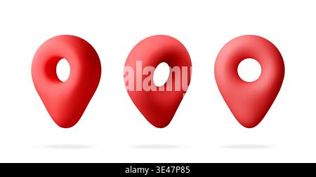 3D drei rote Positionsstifte-Symbole Stock Vektor