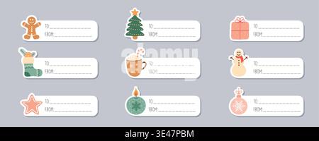 Satz von niedlichen weihnachtsdekoration Aufkleber Papier Tag Vektor Illustration Stock Vektor