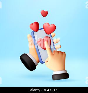 3D-Handheld-Smartphone mit Herz auf dem Bildschirm Stock Vektor