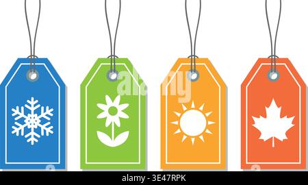 Vier Jahreszeiten Papier Tag Aufkleber Set Vektor Illustration Stock Vektor