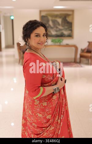 NEW DELHI, INDIEN – 17. MÄRZ: Bollywood-Schauspielerin Divya Dutta posiert für einen Profildrehwettbewerb im Lalit am 17. März 2026 in New delhi, Indien. (Foto: Manoj Verma/Hindustan Times/SIPA USA) Stockfoto