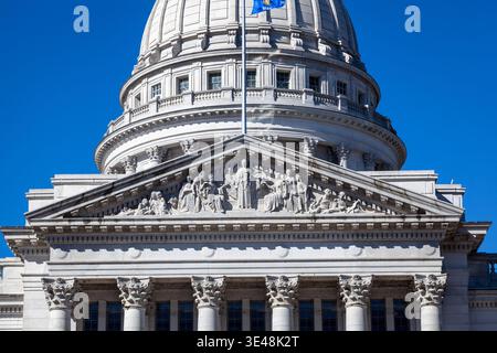 Das wunderschöne Gebäude des Kapitols von Wisconsin in Madison, Wisconsin. Stockfoto