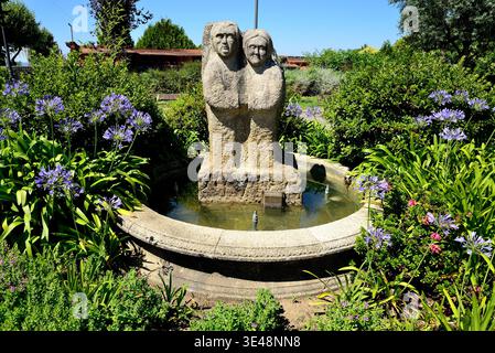 Skulptur in einem Brunnen von Beade, Vigo, Pontevedra, Galicien, Spanien Stockfoto