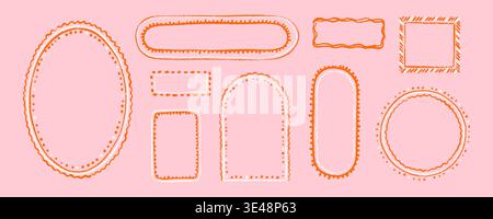 Set aus handgezeichneten Buntstift-Scribble oval, Bogen, Rechteck, Kreis, quadratische Rahmen für italienische, französische Hochzeitseinladungen, Girly Geburtstagskarten, BA Stock Vektor