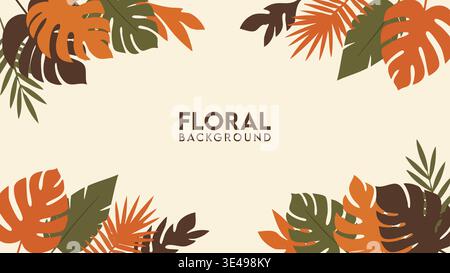 Tropischer floraler Vektor-Illustrationshintergrund mit herbstfarbenen Blättern, die eine schöne natürliche Grenze für Text bieten. Stock Vektor