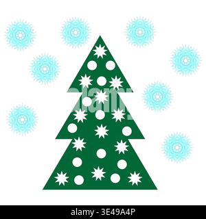 AGreen-Baumbild. Winterurlaub Vektor. Weihnachtspflanzensymbol. Festliche Schneeflockenszene. Stock Vektor