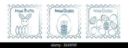 Ostermuster. Abstrakter geometrischer Hintergrund in Linie und minimalistischem Design. Eier, Frühlingsblumen und Dekorationen. Für Poster, Postkarten, Scrapbooking, Aufkleber. Vektor. Stock Vektor
