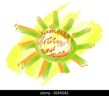 Sommer-Vektorbeschriftung, Aquarellzeichnung, Sonne Stock Vektor
