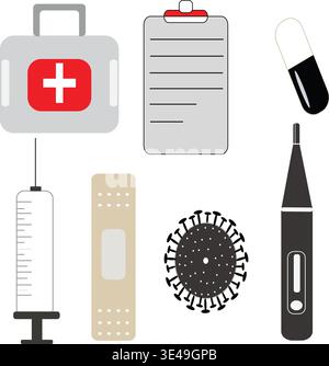 Medizinische Versorgung und Ausrüstung für die Gesundheitsfürsorge Stock Vektor