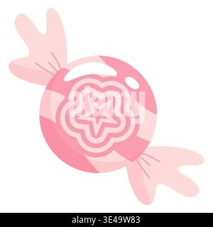 Premium-Bonbons in rosa Pastelltönen mit glänzender Textur und Sternmotiv. Ideal für digitale Aufkleber, UI für mobile Spiele, Branding im Süßwarengeschäft und niedliche Ikonen Stock Vektor