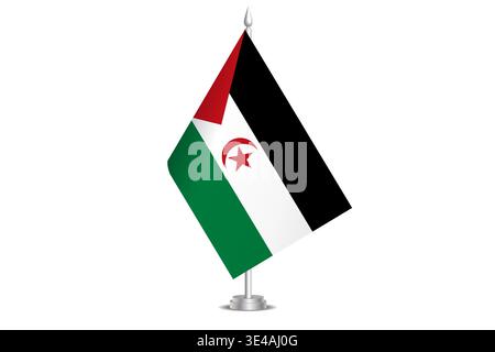Flagge der Arabischen Demokratischen Republik Saharaui – wellige Stabflagge des Landes, der kulturellen Identität und des Erbes. Steht für nationalen Stolz und Einheit. Vektortabellenflagge hängt an der kurzen Hebebühne. Isoliert auf weißem Hintergrund Stock Vektor