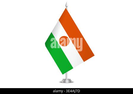 Niger-Flagge – wellige Stabflagge des Landes, der kulturellen Identität und des Erbes. Steht für nationalen Stolz und Einheit. Vektortabellenflagge hängt an der kurzen Hebebühne. Isoliert auf weißem Hintergrund Stock Vektor