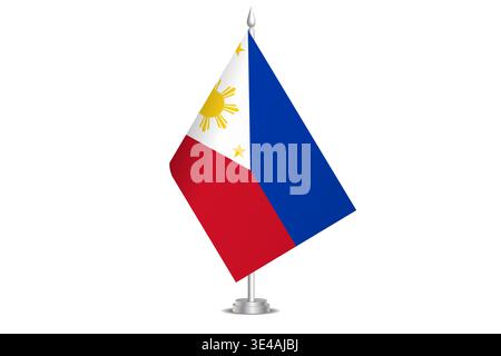Philippinische Flagge – wellige Stabflagge des Landes, der kulturellen Identität und des Erbes. Steht für nationalen Stolz und Einheit. Vektortabellenflagge hängt an der kurzen Hebebühne. Isoliert auf weißem Hintergrund Stock Vektor