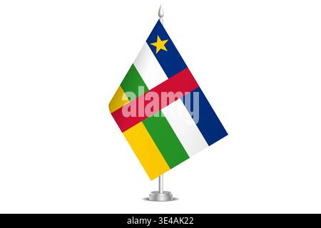 Flagge der Zentralafrikanischen Republik – wellige Stabflagge des Landes, der kulturellen Identität und des Erbes. Steht für nationalen Stolz und Einheit. Vektortabellenflagge hängt an der kurzen Hebebühne. Isoliert auf weißem Hintergrund Stock Vektor