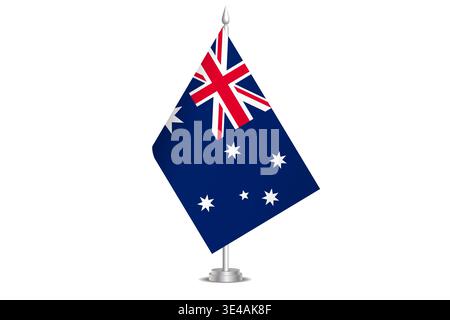 Australische Flagge – wellige Stabflagge des Landes, der kulturellen Identität und des Erbes. Steht für nationalen Stolz und Einheit. Vektortabellenflagge hängt an der kurzen Hebebühne. Isoliert auf weißem Hintergrund Stock Vektor