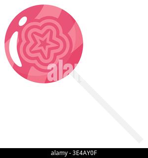 Ein niedlicher rosa Lutscher mit geformtem Stern- und Blumendesign. Diese Vektor-Illustration ist isoliert auf weiß, was sie perfekt für Süßigkeiten-Themen macht Stock Vektor