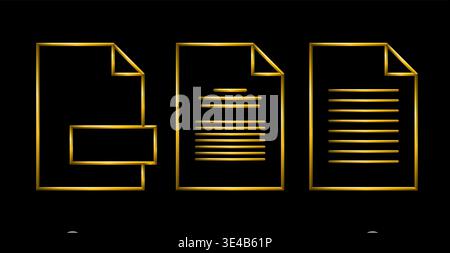 Dokument in metallischem Goldstrich. DOC, Büro, Lehrplan, Papier, Blatt, digitale Datei, Vertragssymbol. Stock Vektor