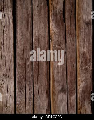 Alte verwitterte und abgenutzte dunkelbraune Holzdielen Textur für den Hintergrund Stockfoto