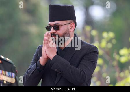 Kathmandu, Nepal. März 2026. Der neu ernannte Premierminister Balen Shah gibt Gesten während einer Vereidigungszeremonie in der Präsidentenresidenz. (Foto: Skanda Gautam/SOPA Images/SIPA USA) Credit: SIPA USA/Alamy Live News Stockfoto
