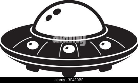 UFO-Raumschiff-Symbol im flachen Stil. Illustration des Silhouettenvektors eines Raumschiffs auf isoliertem Hintergrund. Futuristisches Verkehrsschild-Geschäftskonzept. Stock Vektor