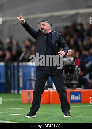 Gennaro Gattuso, italienischer Manager, gibt Anweisungen während des KO-Play-offs zwischen Italien und Norther zur FIFA Fussball-Weltmeisterschaft 2026 heraus Stockfoto