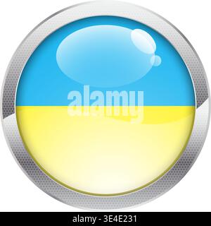 Drei dimensionale Kreis-Taste, mit der Ukraine Flagge, Vektor-illustration Stock Vektor