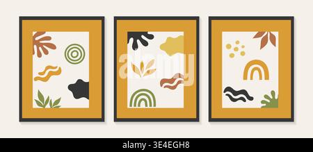 Abstrakte gerahmte Wandkunst mit botanischer und geometrischer Formen Vektorillustration. Stock Vektor