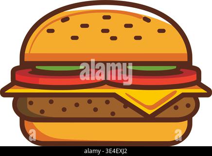 Köstlicher klassischer Burger mit doppelten Belägen und Sesambrötchen Stock Vektor
