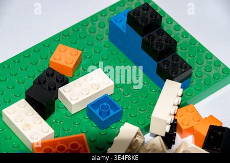 Mehrfarbige Lego-Bausteine für Spielzeug Stockfoto