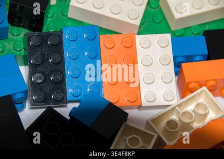 Mehrfarbige Lego-Bausteine für Spielzeug Stockfoto