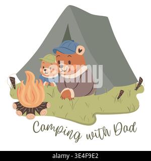 Papa Bär und Sohn campen zusammen. Niedliche Illustration für Väter Day Holiday Stock Vektor