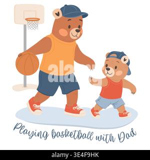 Papa Bär und Sohn Bär spielen Basketball. Niedliche Illustration für Väter Day Holiday Stock Vektor