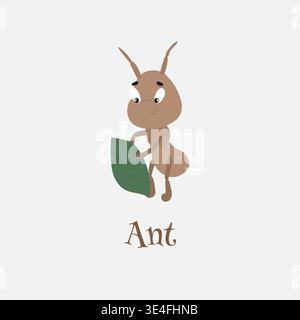 Niedliche Braune Kleine Ant Hold Blatt Vektor Illustration. Stock Vektor